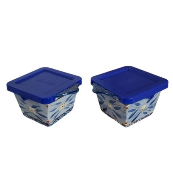 Temp-tations Ramekins Old World Ovenware Bakeware Cookware 10 oz Blue Lids - Picture 11 of 11